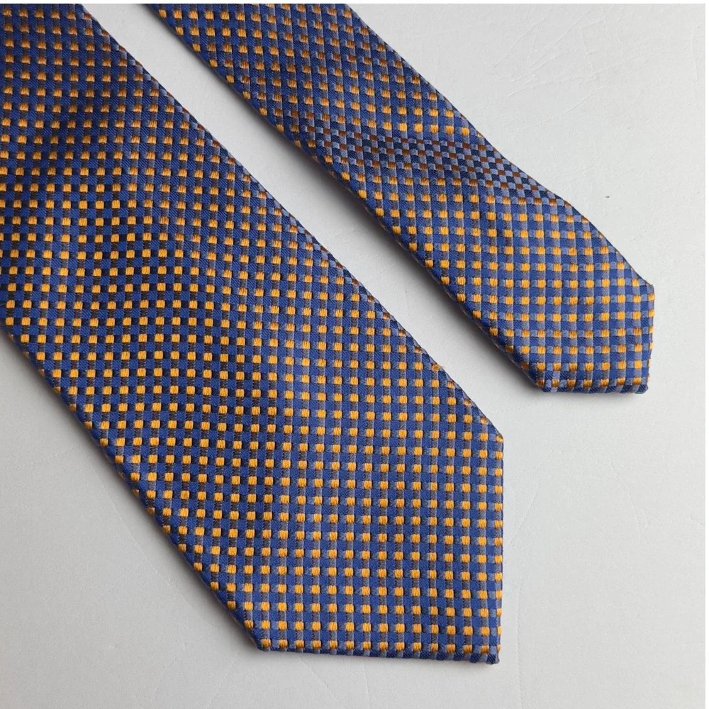 Banana Republic Mens Blue Orange Geometric Woven 100% Silk Necktie Classic